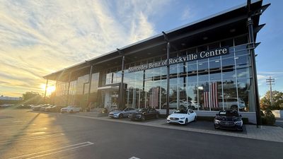 The Mercedes-Benz of Rockville Centre sign at golden hour