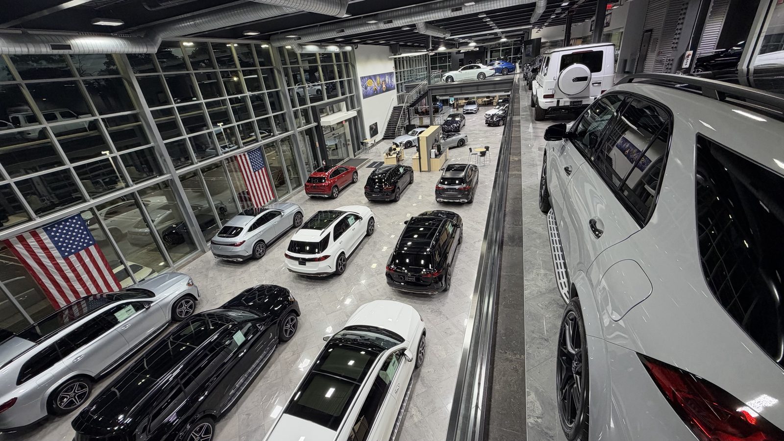 The whole showroom floor from the mezzanine